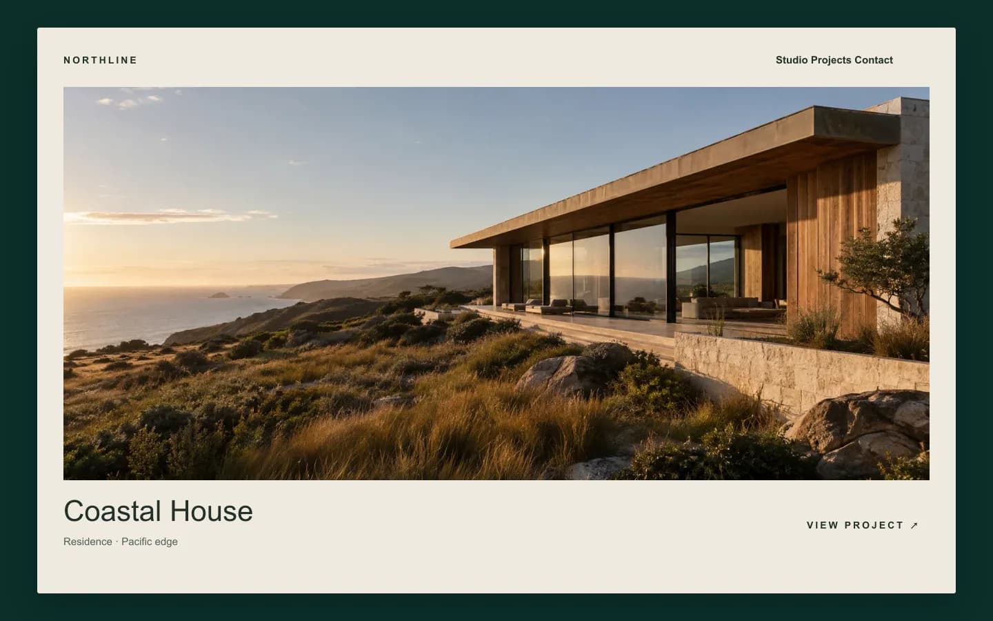 Desktopansicht der offiziellen Northline Architecture-Website, originale Referenz für Bauwesen