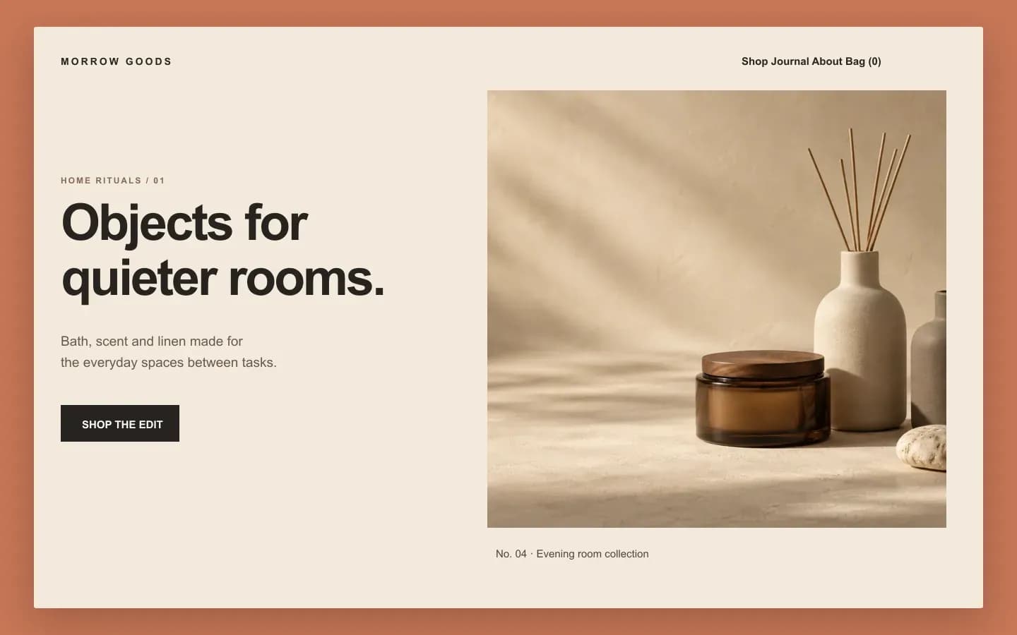 sitio conceptual de comercio electrónico Morrow Goods como visual original del proyecto