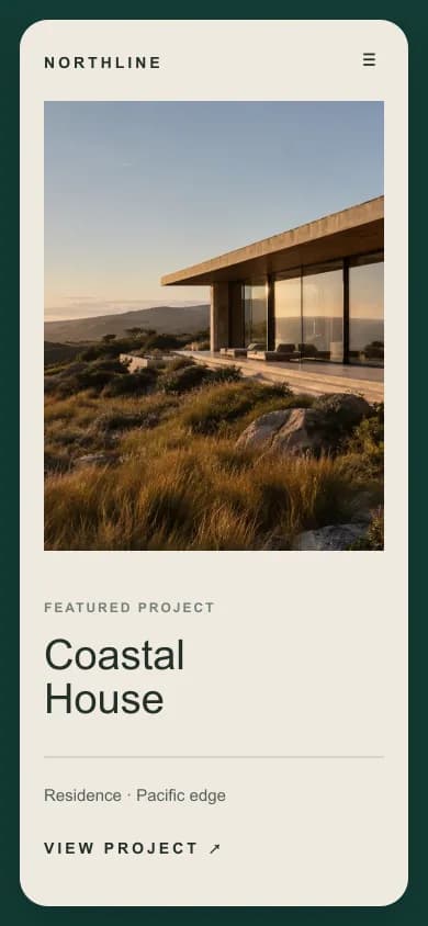 Mobile Ansicht der offiziellen Northline Architecture-Website, originale responsive Referenz