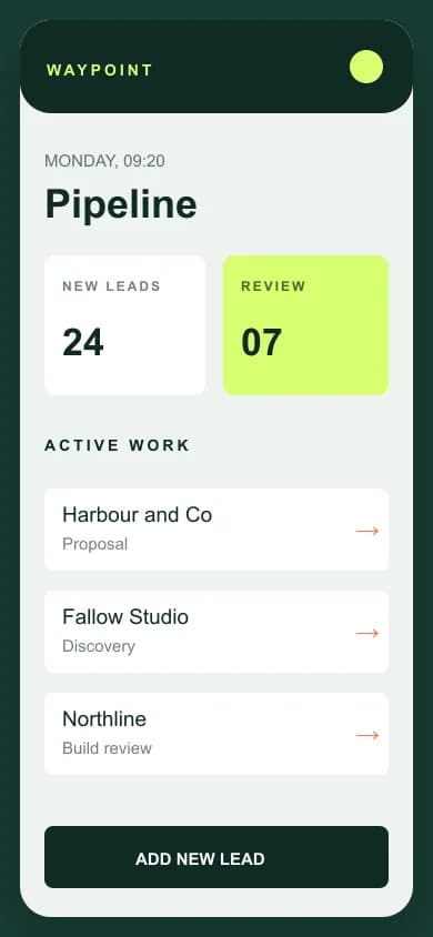 Mobile Ansicht der offiziellen Waypoint Operations-Website, originale responsive Referenz
